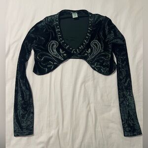 Lulumari Black Velvet Crop Shrug with Silver Accents